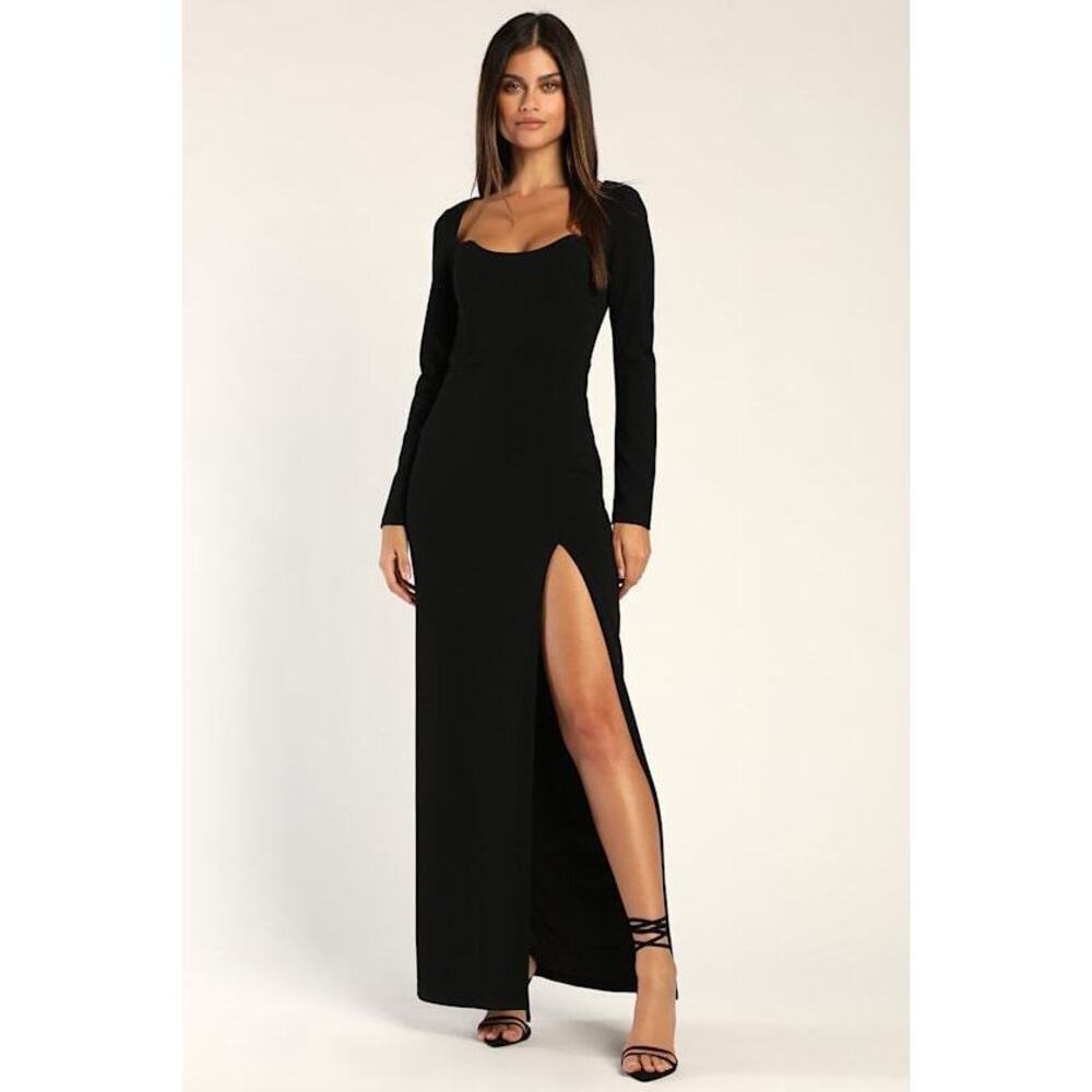 Lulus Glamorous Sweetheart Black Long Sleeve Maxi Dress - Size S